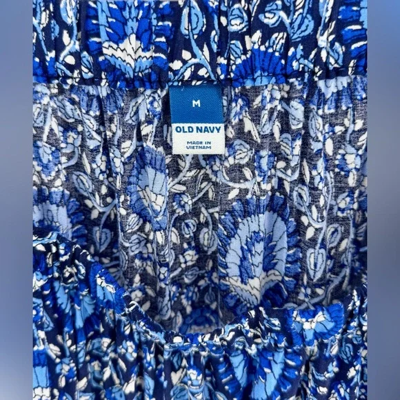 Old Navy Midi Dress Women's Blue Tiered Floral Boho Beach Sz M Lightweight - Picture 9 of 10